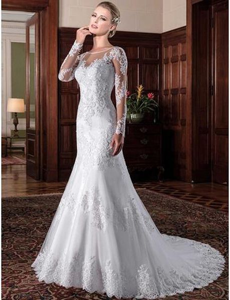 

party dresses layout niceb mermaid wedding dress illusion back vestido de noiva long sleeve beads o neck lace appliques bride bridal gown 23, White;black