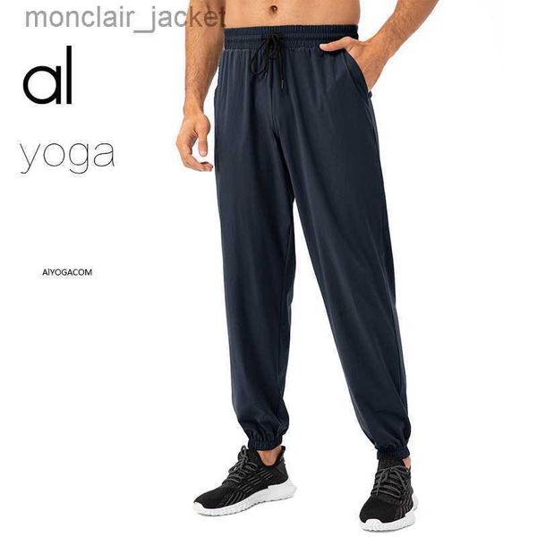 

designer alos yoga running pants new men's fitness training thin breathable leggings summer casual pants, Black