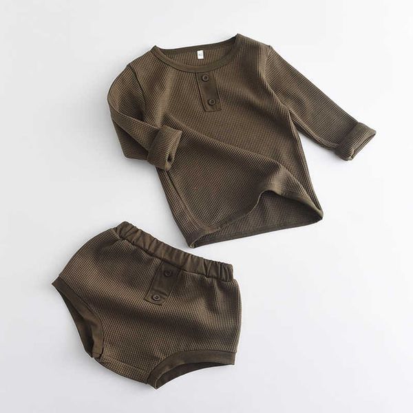 

sets autumn fall clothes suits for newborn baby boy girl casual clothing ribbed solid long sleeve and shorts toddler outfit y, White