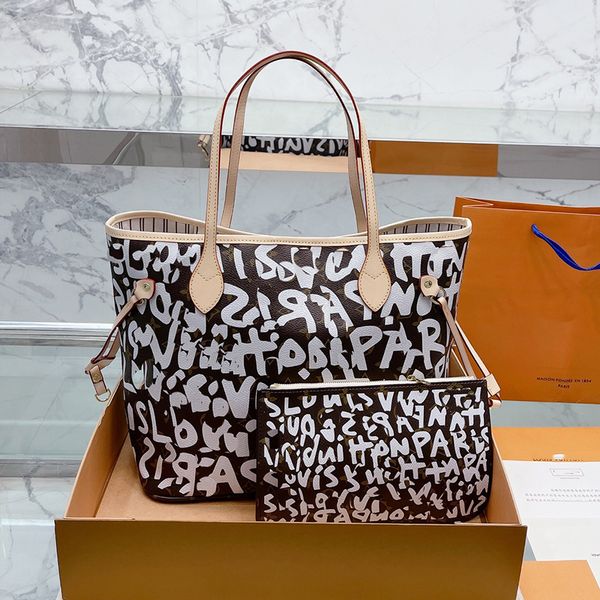 

designer women graffiti shopping totes bag paris brand classic letters printed shoulder bags luxury designers 5a quality genuine leather han