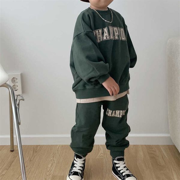 

clothing sets children's letter fleece suit yearold boys' and girls' pure cotton sweater pants leisure twopiece set simple sp, White