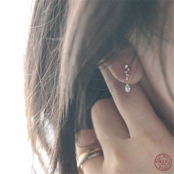 

925 sterling silver plated 14k gold micro-inlaid zircon small sparkling crystal earrings women fashion party jewelry accessories, Golden;silver