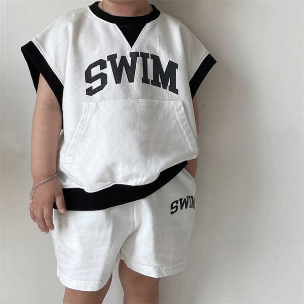 

clothing sets yearold summer children's cotton letter suit boys and girls fashion off shoulder sleeveless tshirt shorts casual twopiece, White