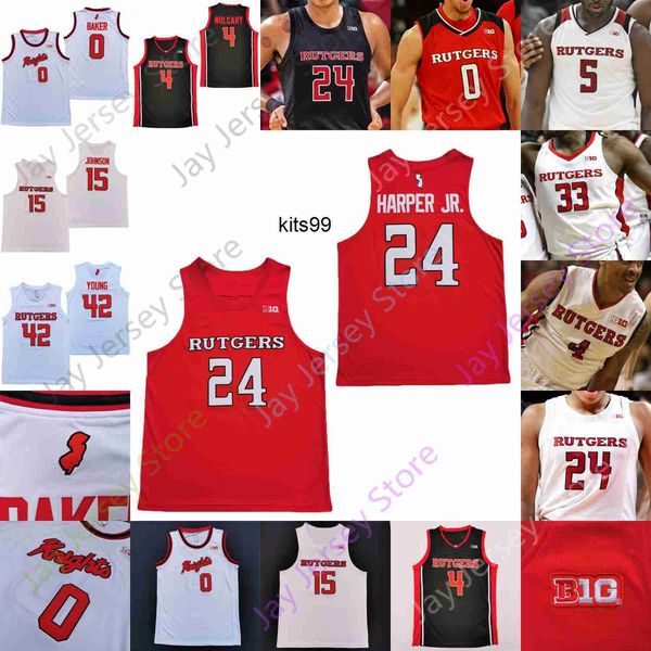 

rutgers scarlet knights basketball jersey ncaa college ron harper jr. geo baker akwasi yeboah myles johnson mcconnell montez mathis young, Black;red