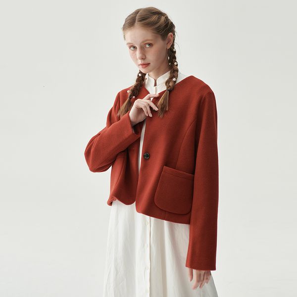 

women's jackets leorlax original design solid color short sweet round neck long sleeve single breasted japanese simple woolen coat fema, Black;brown