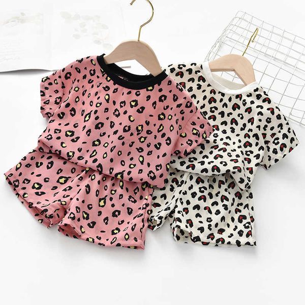

children's girls clothing sets fashion leopard print short sleeve tshirt casual shorts pcs suit summer new, White