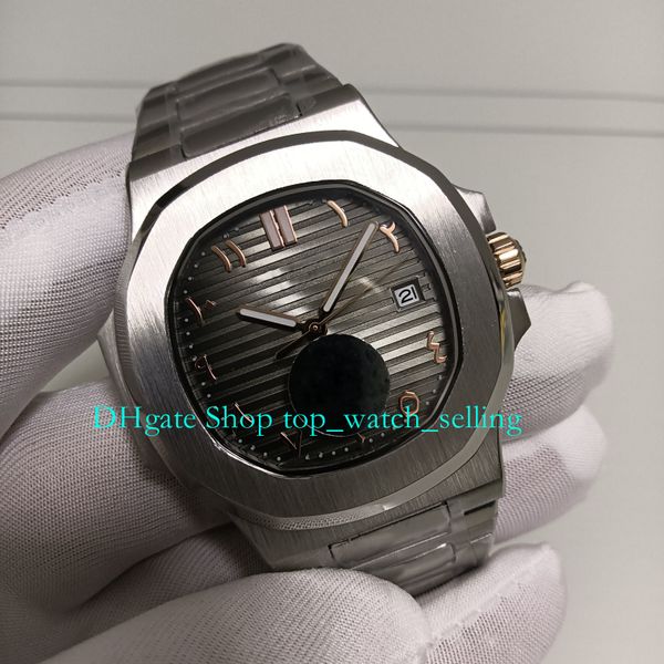 

2 style automatic watches for men arabic dial 5711 gray blue stainless steel bracelet sport asia cal. 324 movement mechanical u1f wristwatch, Slivery;black