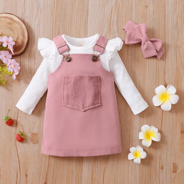 

clothing sets ma baby 018m autumn girls clothes set born infant girl ruffles romper corduroy pocket skirts overalls dd43 230213, White