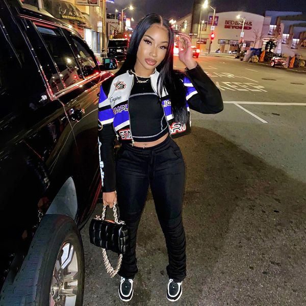 

women's jackets gpbd women street locomotive style short outwear long sleeve lapel printed zipper lady 230213, Black;brown