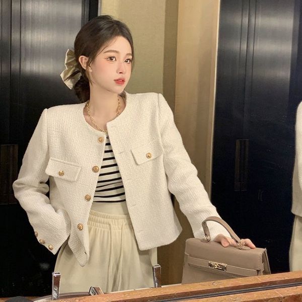 

womens jackets deeptown cropped tweed jacket women vintage aesthetic korean fashion harajuku chic elegant jackets autumn winter cardigan coa, Black;brown