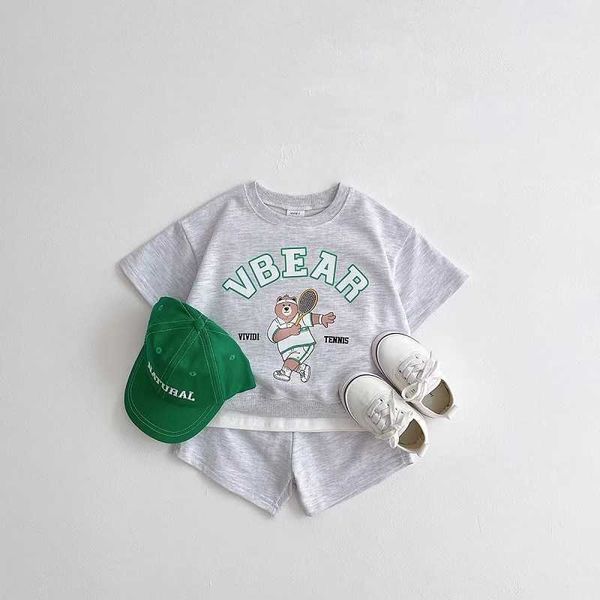 

clothing sets children's yearold baby cartoon bear sleeve suit men's and women's pure cotton tshirt short casual sportswear, White