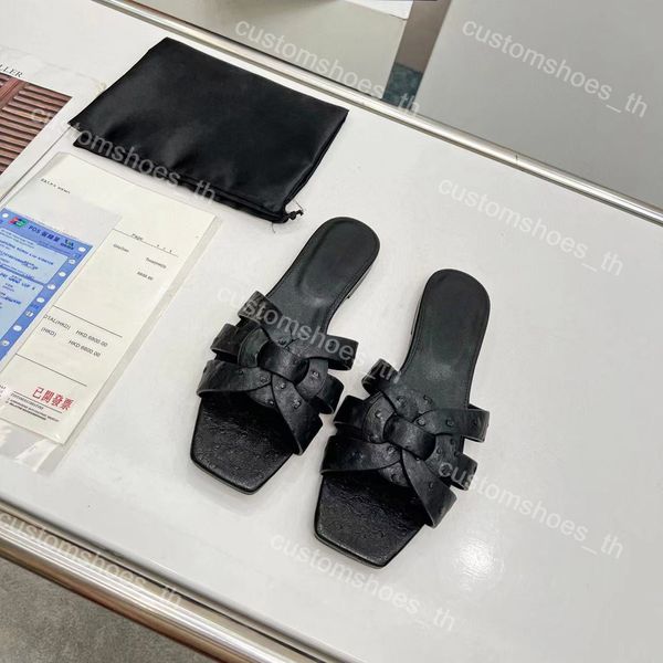 

2023ss tribute mules sandal women luxury slipper smooth leather slides rhinestone beach shoes slide sandal slipper flip flops fashion outdoo, Black