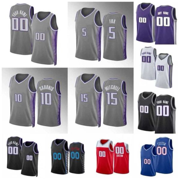 

custom new city printed basketball jerseys 13 keegan murray jersey de'aaron 5 fox 40 harrison barnes 10 domantas sabonis 15 davion mitc, Black;red