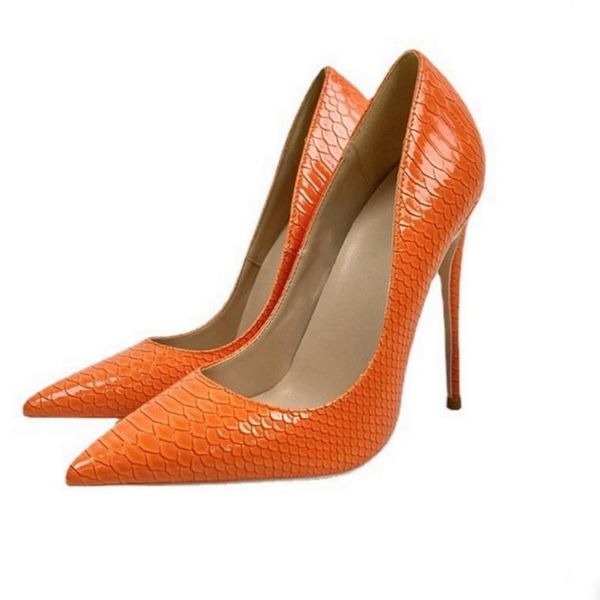 

fashion orange woman pumps snake shoes pattern pointed toe high heels 12cm designer red bottom shoes new shallow mouth stiletto heel dress s, Black