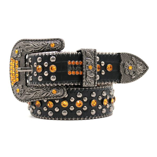 

new fashion quality shiny silver leather belts for women western rhinestone studded belt men vintage bing diamond buckle belt ceinture femme, Black;brown