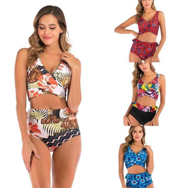 

swimsuit womens digital printing multicolor bikini sports high waist, White;black