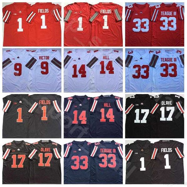 

ohio state buckeyes college football 17 chris olave jersey university 14 kj hill 1 justin fields 9 binjimen victor 33 master teague iii, Black