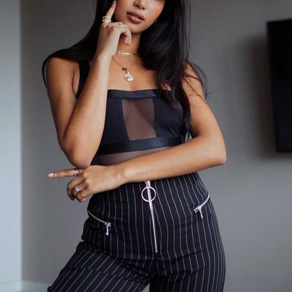 

womens jumpsuits rompers summer bodysuit fashion casual strap bodycon black party club mesh body for 230214, Black;white