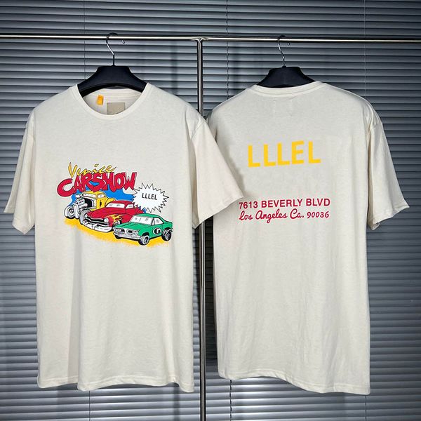 

23ss car show print men's t-shirts usa distressed vintage skateboard men women high street casual plus size tshirt, White;black