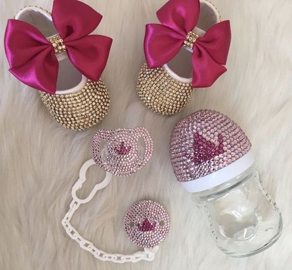 

first walkers dollbling baby luxury bottles and shoes headband set keepsake diamond tutu outfit red bottom little girl baptism shoes 230211