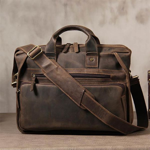 

briefcases luufan genuine leather briefcase bag for man fit for 14 inch pc business bag vintage male laphandbag handmade crossbody bag 23021