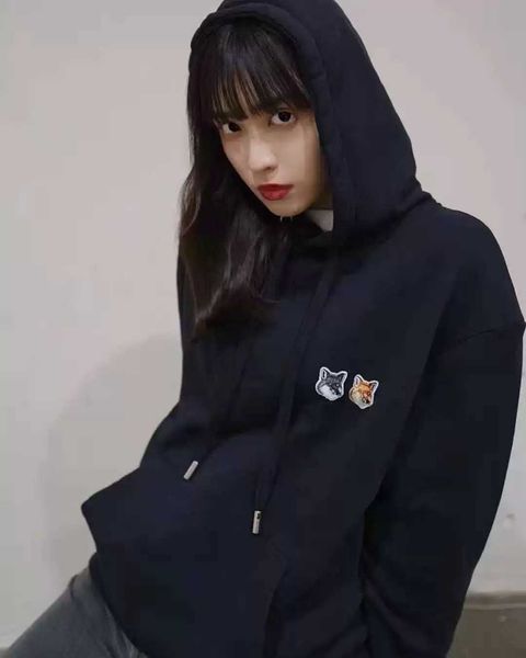 

maison kitsune designer sweatshirt fashion hoodie embroidered hoodie women's tri-color, Black