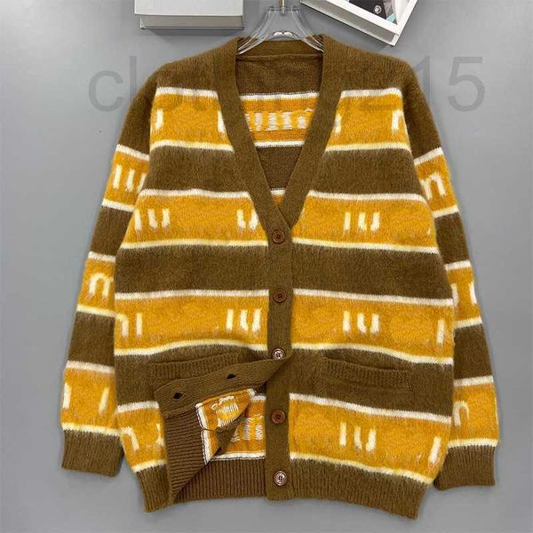 

women's knits & tees designer yellow knitting v-neck letter stripe mohair cardigan sweater women loose lazy early autumn 2022 x2jy, White