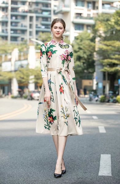 

runway dresses fashion show new print dress, waist, slim evening dress, women's dress, lace up, short sleeve, medium length dress s-xl, Black
