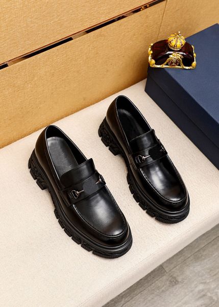

2023 mens dress shoes designer office oxfords business formal genuine leather platform formal brand party wedding flats casual loafers size, Black