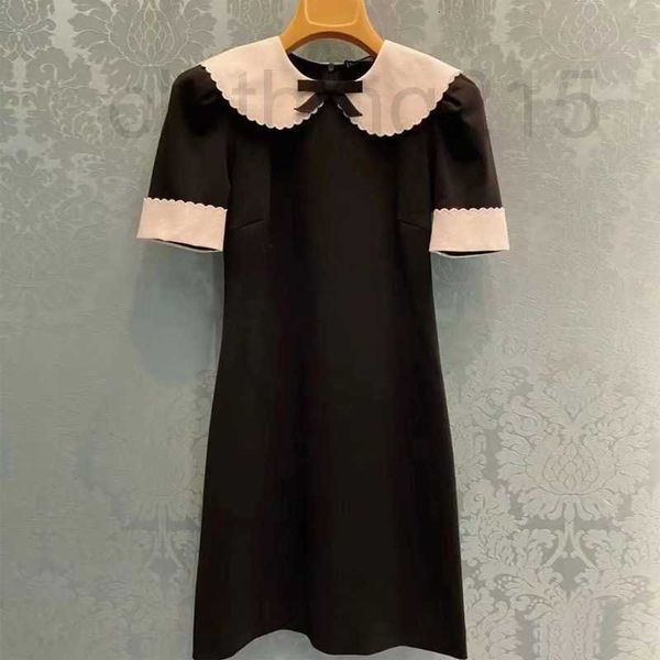 

casual dresses designer 2022 spring and summer new black dress doll neck stitching bow waist show thin temperament skirt 0c43, Black;gray