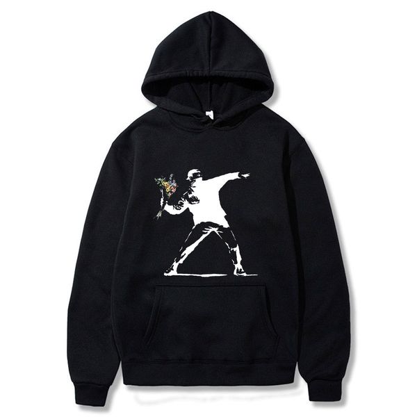 

men s hoodies sweatshirts funny men flower thrower banksy panda guns urban art women sweatshirt hipster harajuku retro hooded hoody 230213, Black