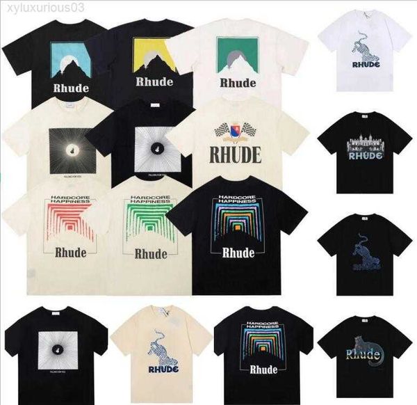 

rhude 21 22 ss america ins tide brand mens t-shirts round neck tee printed men and women short-sleeved casual loose fashion high street, White;black
