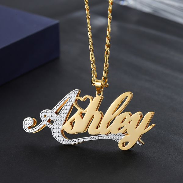 

pendant necklaces customized gold plated double name for women personalized stainless steel names chain jewelry gifts 230214, Silver
