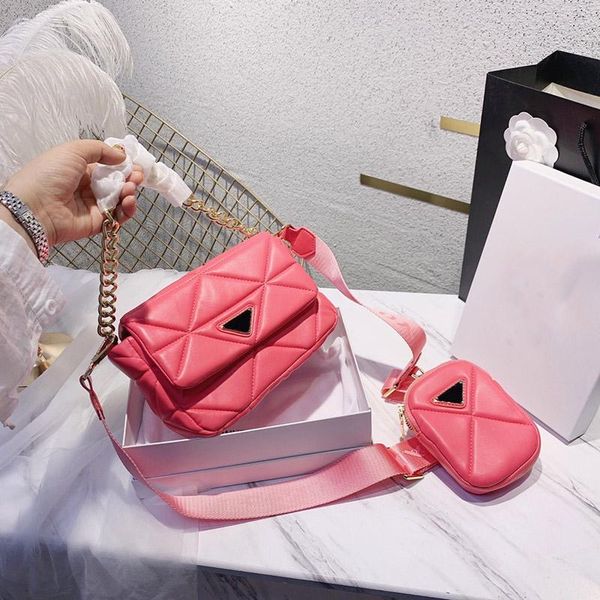 

designer triangle bags women double layer mini tote one shoulder genuine leather chains bag spring and summer handbag purse