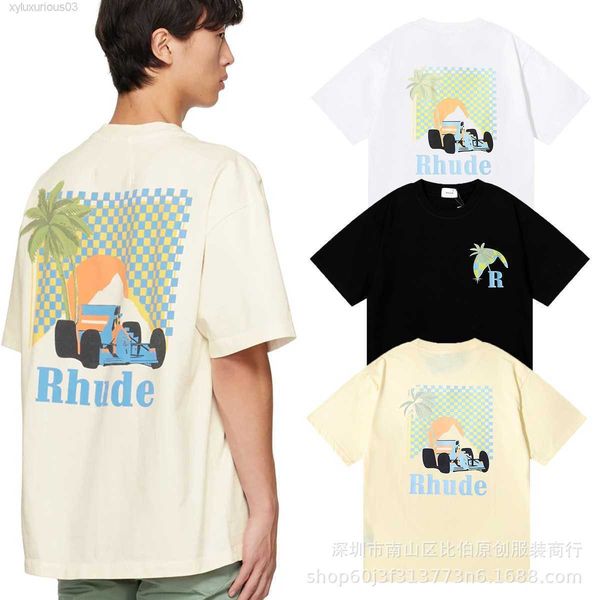 

t shirts chaozhou brand rhude coconut racing printing round neck short sleeve for men and women couples loose bottom shirt half, White;black
