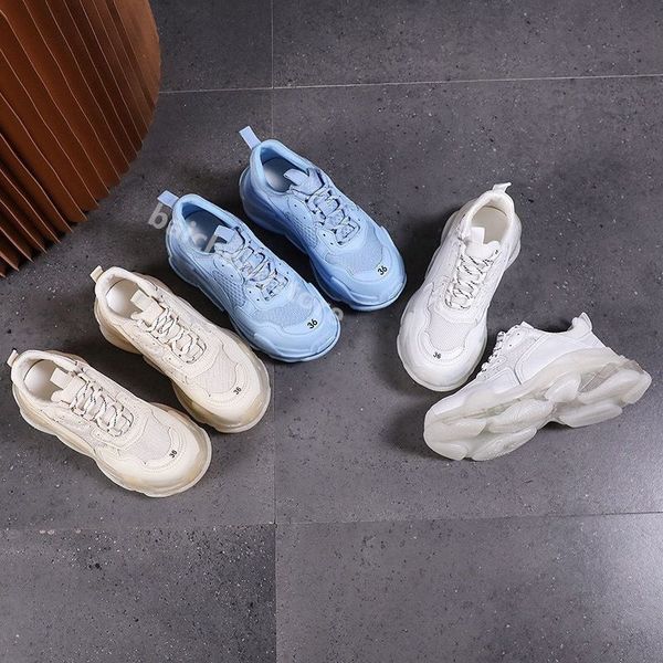 

triple s clear sole casual shoes chunky men women sneaker grey rainbow turquoise light tan beige grey fluo height increase vintage mens chau, White;red