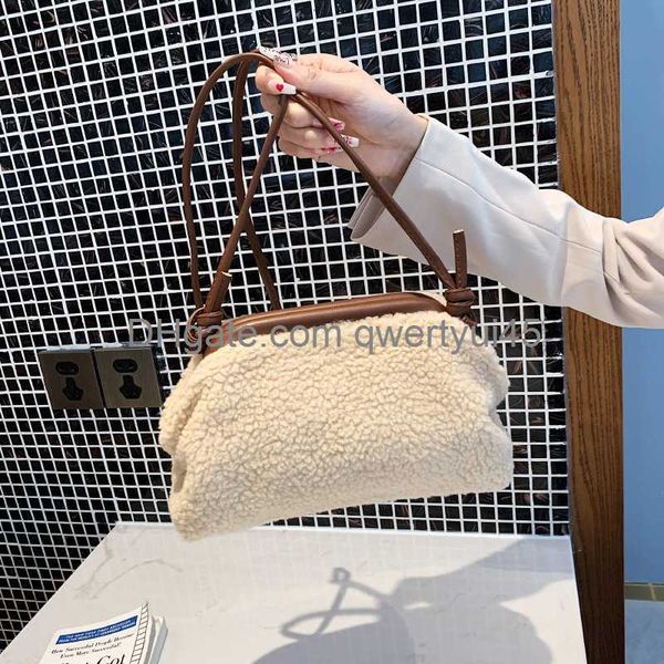 

qwertyui45 totes 2022 new dumplings bag lamb hair winter plush pillow women wool cloud shoulder crossbody fold clip luxury designer bag 0214