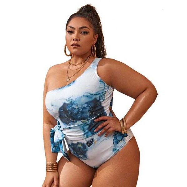 

bikini digital printing one piece oblique shoulder swimsuit womens oversize, White;black