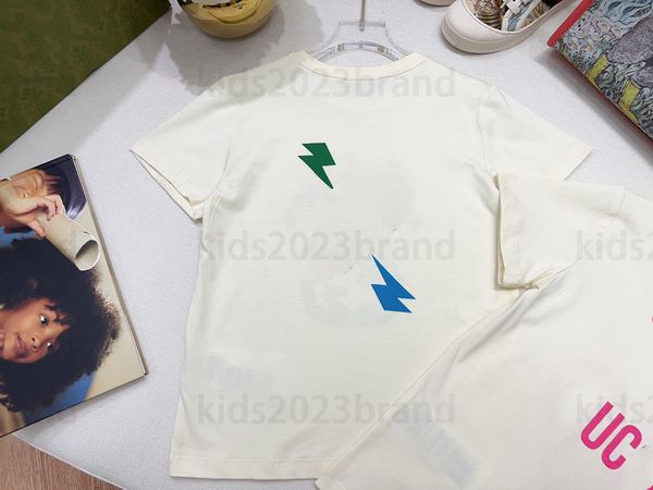 

2023 high end t-shirt brother and sister outfit kids t-shirts summer brand designer boys tees elastic thread neckline cotton ribbon stitchi, Blue