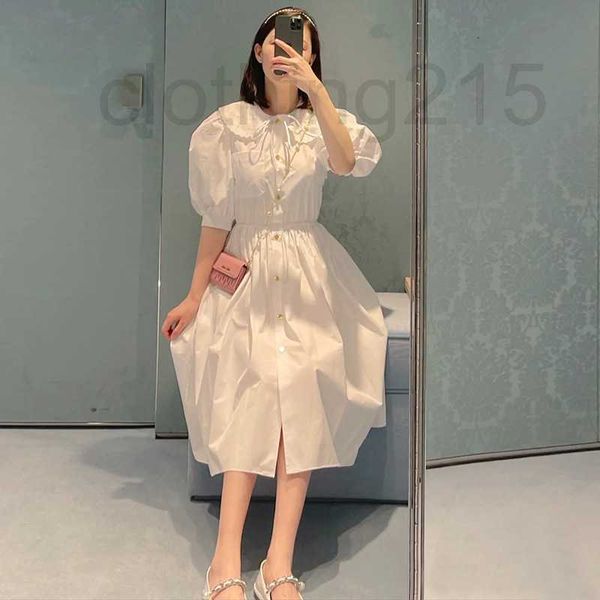 

skirts&skorts designer 22 spring and summer new white dress doll neck bubble sleeve single breasted long skirt gentle sweet gba9