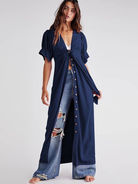 

casual dresses summer fashion dress women button cardigan strap long bohemian holiday skirt bikini blouse clothing 230214, Black;gray