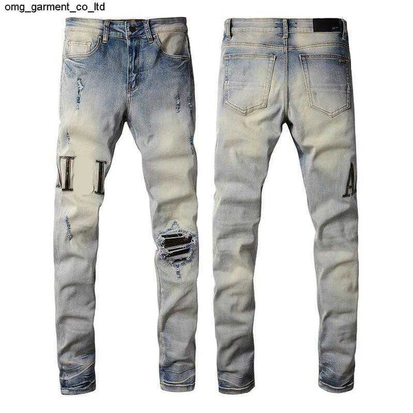 

motorcycle amirly designer stretch new mens casual jeans fashion denim brand slim biker ripped jean elastic classic pants, Blue