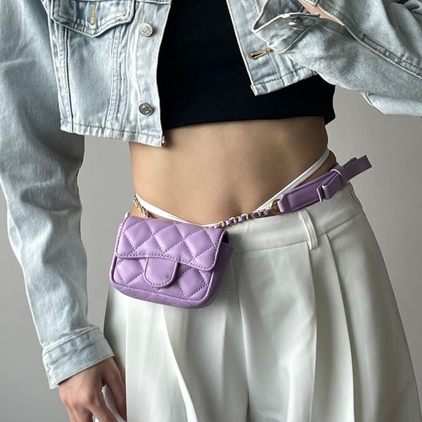 

ladies designer classic mini flap vanity waist bags with bowknot waistpack chest purse gold metal hardware matelasse chain crossbody shoulde