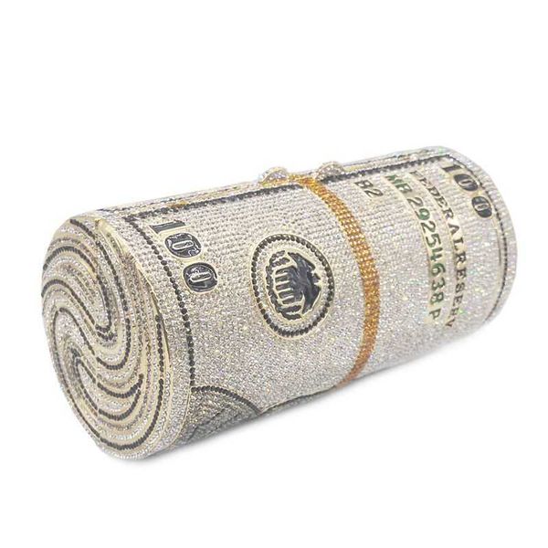 

totes woman luxury roll diamond money purse clutch 100 dollar handbag ladies evening rhinestone party purse designer 0213/23