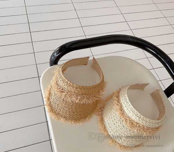 

kids tassel lafite straw sun hat kids empty head princess ball cap 2023 summer girls boys beach travel grass visor z0218, Yellow
