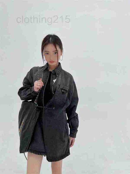 

women's jackets designer 22 autumn long denim shirt coat fashionable classic triangle logo winter new version yi01, Black;brown