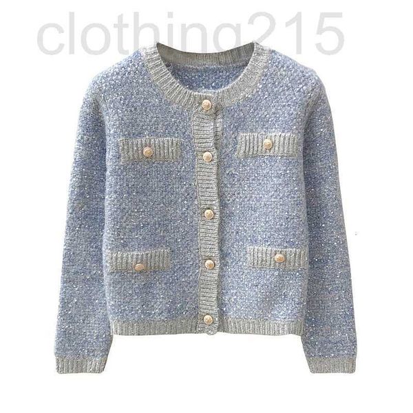

women's knits & tees designer french  family celebrity style sequin glitter silk sweater coat women's light blue knitted cardigan, White