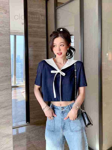 

women's t-shirt designer spring and summer navigation series navy style lace bow decorative short sleeve t-shirt ea1h, White