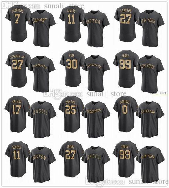 

2022 all-star baseball jerseys aaron judge alejandro kirk vladimir guerrero jr. rafael devers tim anderson giancarlo stanton byron buxton sh, Blue;black