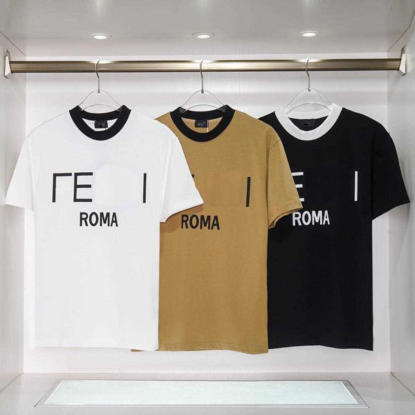 

designer luxury fends classics spring 2023 new short-sleeved t-shirt for men and women with different color neckline letter casual top, Black;brown